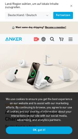 Vorschau der mobilen Webseite www.anker.com, Anker.com