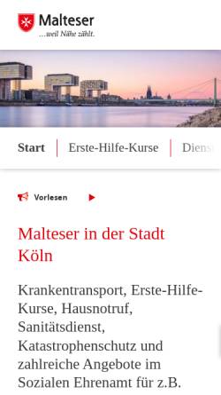 Vorschau der mobilen Webseite www.malteser-stadt-koeln.de, Malteser Hilfsdienst e.V., Stadtgeschäftsstelle Köln