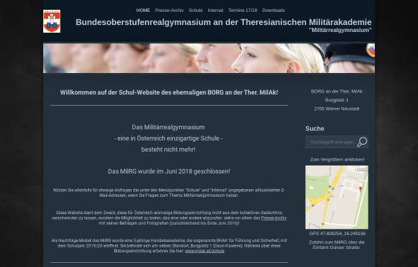 Vorschau von www.milrg.at, Bundesoberstufenrealgymnasium an der Theresianischen Militärakademie