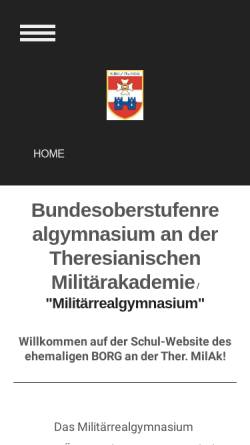 Vorschau der mobilen Webseite www.milrg.at, Bundesoberstufenrealgymnasium an der Theresianischen Militärakademie