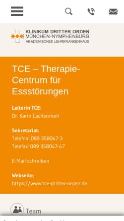 Vorschau der mobilen Webseite www.dritter-orden.de, Therapie-Centrum für Ess-Störungen München (TCE)