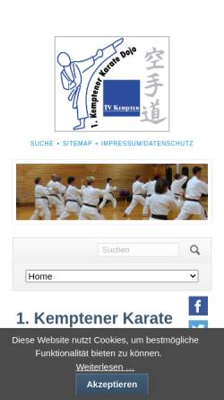 Vorschau der mobilen Webseite www.karate-kempten.de, 1.Kemptener Karate Dojo im TVK 1856 e.V.
