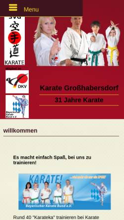 Vorschau der mobilen Webseite www.karate-grosshabersdorf.de, Shotokan Karate Dojo Großhabersdorf