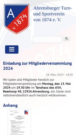Vorschau der mobilen Webseite www.atsv.de, Ahrensburger TSV von 1874 e. V.