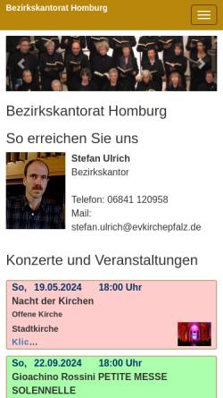Vorschau der mobilen Webseite www.kirchenmusik-homburg.de, Verein zur Förderung der Kirchenmusik in der protestantischen Stadtkirche e.V.