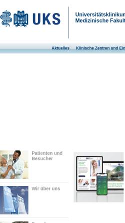 Vorschau der mobilen Webseite www.uniklinikum-saarland.de, Universitätskliniken des Saarlandes