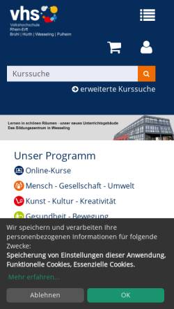 Vorschau der mobilen Webseite www.vhs-rhein-erft.com, Volkshochschule Rhein-Erft