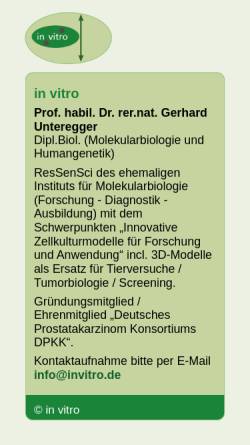 Vorschau der mobilen Webseite www.invitro.de, In Vitro Institut für Molekularbiologie Prof. Dr. Gerhard Unteregger
