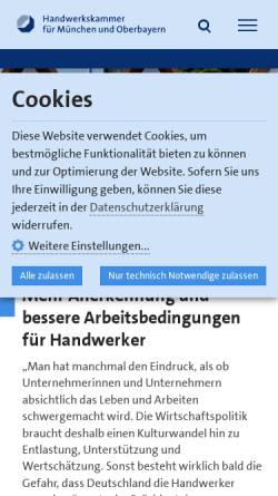Vorschau der mobilen Webseite www.hwk-muenchen.de, Handwerkskammer für München und Oberbayern