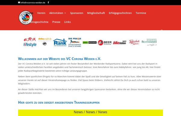Vorschau von www.vccorona-weiden.de, Hoemapge des Fahrradclubs Corona Weiden