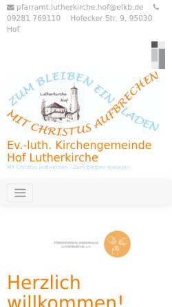Vorschau der mobilen Webseite www.lutherkirche-hof.de, Ev. Lutherkirchengemeinde Hof