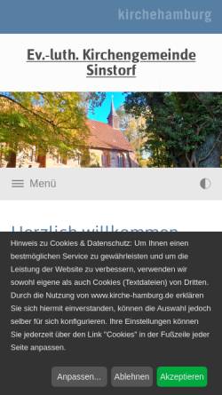 Vorschau der mobilen Webseite www.kirche-sinstorf.de, Ev.-Luth. Kirchengemeinde Hamburg Sinstorf