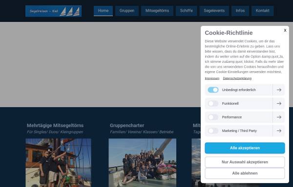 Vorschau von www.segelreisen-kiel.de, Segelreisen Kiel - Unternehmen der Traditional Sailing Charter BV