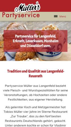 Vorschau der mobilen Webseite www.partyservice-mueller.com, Müller's Partyservice aus Langenfeld