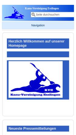 Vorschau der mobilen Webseite www.kv-esslingen.de, Kanu Vereinigung Esslingen e.V.