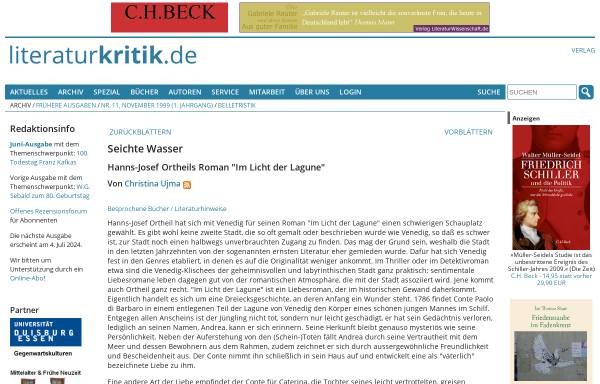 Vorschau von www.literaturkritik.de, Hanns-Josef Ortheil: Im Licht der Lagune