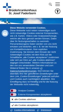 Vorschau der mobilen Webseite www.bk-paderborn.de, Brüderkrankenhaus St. Josef Paderborn