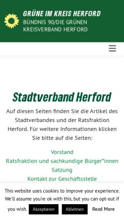 Vorschau der mobilen Webseite www.gruene-herford.de, Bündnis 90/Die Grünen, Stadtverband Herford