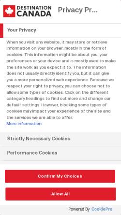 Vorschau der mobilen Webseite www.travelcanada.ca, Canadian Tourism Commission
