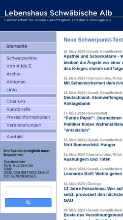 Vorschau der mobilen Webseite www.lebenshaus-alb.de, Lebenshaus Schwäbische Alb e.V. - Gemeinschaft für soziale Gerechtigkeit, Frieden und Ökologie e.V.