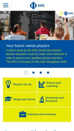 Vorschau der mobilen Webseite www.dpg-physik.de, Deutsche Physikalische Gesellschaft e.V. (DPG)