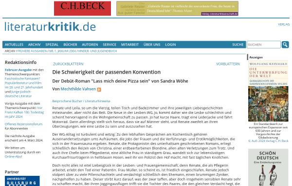 Vorschau von www.literaturkritik.de, Sandra Wöhe: Lass mich deine Pizza sein