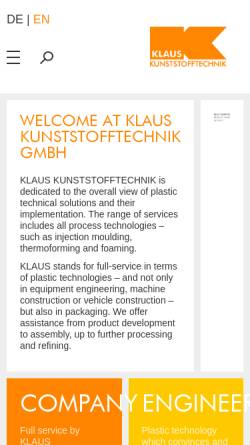 Vorschau der mobilen Webseite www.klaku.de, Klaus Kunststofftechnik GmbH