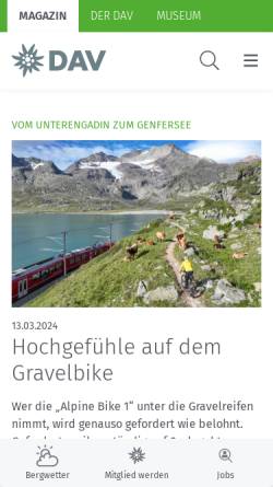 Vorschau der mobilen Webseite www.alpenverein.de, Deutscher Alpenverein