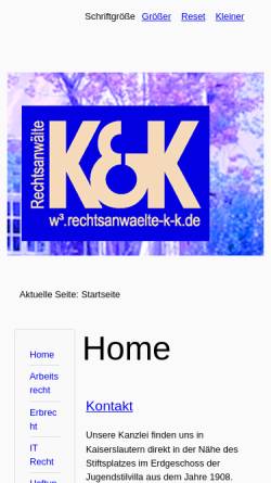 Vorschau der mobilen Webseite www.rechtsanwaelte-k-k.de, Kreienberg & Kuntz