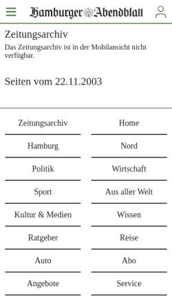 Vorschau der mobilen Webseite www.abendblatt.de, Hamburger Abendblatt