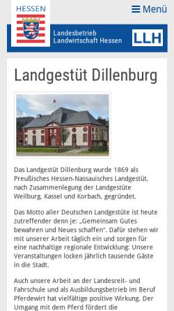 Vorschau der mobilen Webseite www.llh.hessen.de, Hessisches Landgestüt Dillenburg und Hessische Landes-Reitschule und Fahrschule Dillenburg