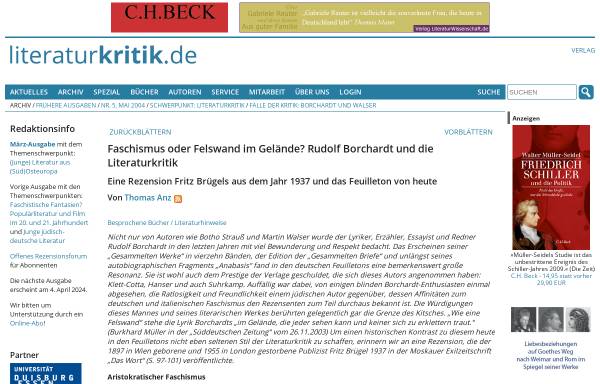 Vorschau von www.literaturkritik.de, Faschismus oder Felswand im Gelände?