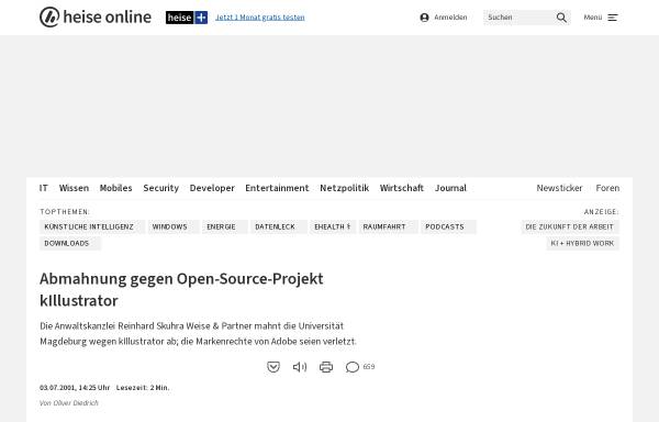 Vorschau von www.heise.de, Abmahnung gegen Open-Source-Projekt kIllustrator