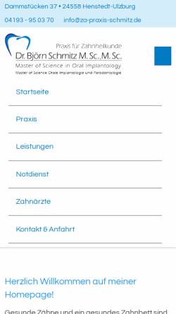 Vorschau der mobilen Webseite www.za-praxis-schmitz.de, Zahnarzt Dr. Björn Schmitz
