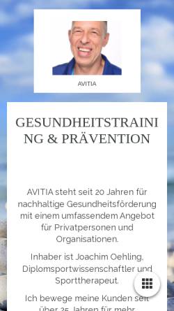 Vorschau der mobilen Webseite www.avitia.de, Avitia Zentrum für Gesundheitstraining & Prävention