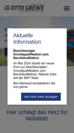 Vorschau der mobilen Webseite www.fahrschule-grewe.de, Fahrschule und Berufskraftfahrerschule Otto Grewe
