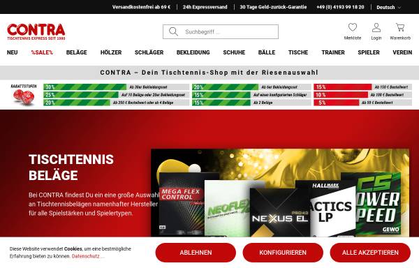 Vorschau von www.contra.de, Contra Tischtennis Service GmbH