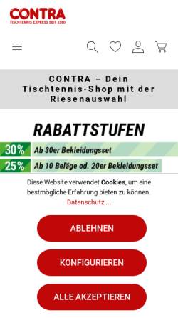 Vorschau der mobilen Webseite www.contra.de, Contra Tischtennis Service GmbH