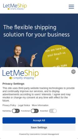 Vorschau der mobilen Webseite www.letmeship.com, LetMeShip Logistik Dienste