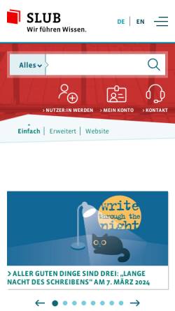 Vorschau der mobilen Webseite www.slub-dresden.de, SLUB Sächsische Landesbibliothek - Staats- und Universitätsbiblitothek