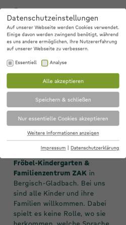 Vorschau der mobilen Webseite www.familienzentrum-zak.de, FRÖBEL-Familienzentrums ZAK - Zentrum für Aktion und Kultur -