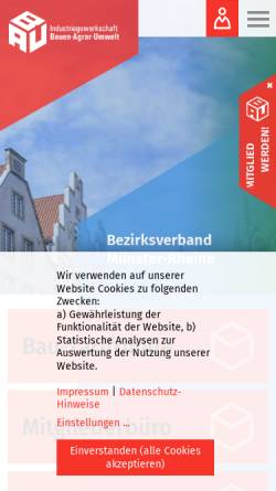 Vorschau der mobilen Webseite muenster-rheine.igbau.de, Industriegewerkschaft Bauen-Agrar-Umwelt [IG BAU] - Bezirksverband Münster-Rheine