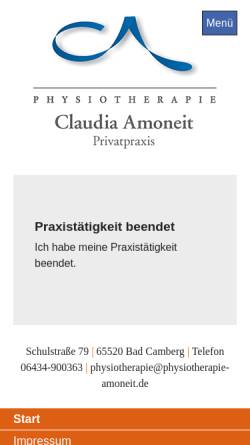 Vorschau der mobilen Webseite www.physiotherapie-amoneit.de, Physiotherapie Claudia Amoneit
