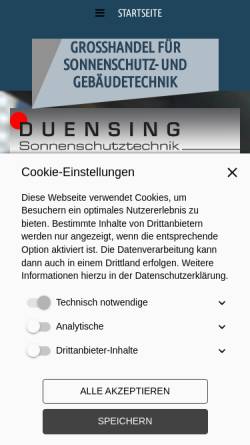 Vorschau der mobilen Webseite www.duensing-sonnenschutztechnik.de, Duensing-Sonnenschutztechnik Antrieb- und Steuerungstechnik