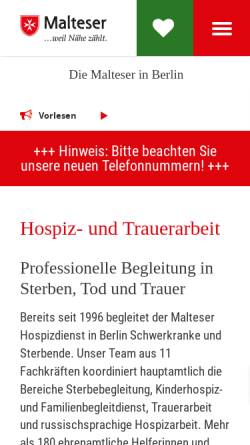 Vorschau der mobilen Webseite www.malteser-berlin.de, Malteser Berlin - Hospizdienst
