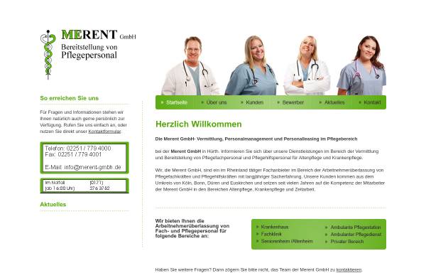 Vorschau von www.merent-gmbh.de, Merent GmbH in Hürth - Bereitstellung von Krankenpflegepersonal