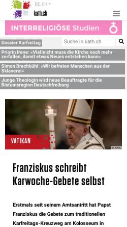 Vorschau der mobilen Webseite www.kath.ch, Katholische Kirche (Schweiz)