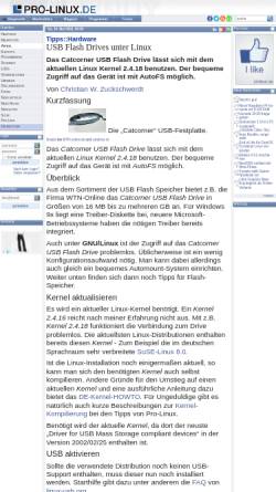 Vorschau der mobilen Webseite www.pro-linux.de, USB Flash Drives - Howto