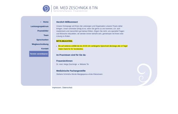 Vorschau von www.zeschnigk-tin.de, Dr. med. Jutta Reichel und Dr. med. Helga Zeschnigk, Frauenarztpraxis