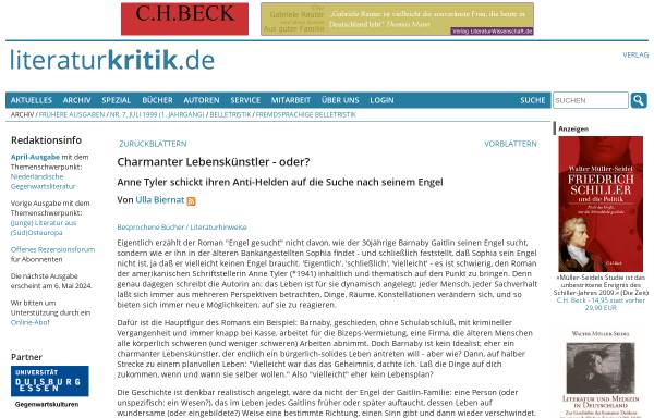 Vorschau von www.literaturkritik.de, Anne Tyler: Engel gesucht